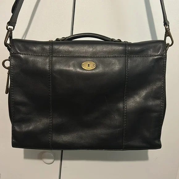 Fossil black leather laptop bag - Picture 3 of 12